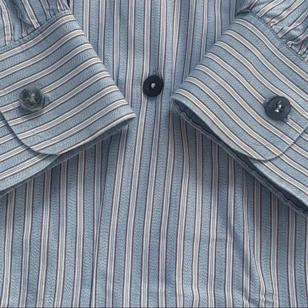 Vintage Burberrys of London Sky Blue Striped Button Down‎ Shirt Size Large